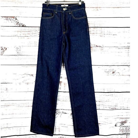 ZARA Wide Leg Jeans size 0 Dark Wash Denim High Rise Straight Leg Trousers jeans - Picture 2 of 6